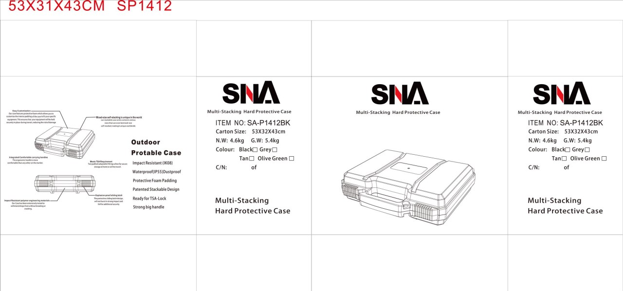 SNA 戰武29公分槍箱 手槍箱 SNA-P1412BK 硬殼高防撞耐用工具箱戰術槍盒耐撞攜行槍箱短槍盒收納盒高密度